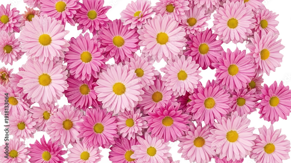 Fototapeta premium Vibrant pink daisies with yellow centers on transparent background