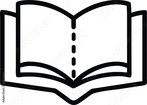 Minimalist Open Book Outline Icon for Education Literature and E-Learning Apps, Simple Black Line Textbook Vector Symbol for Library Reading and Academic Study Design