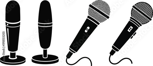 Vector Icons of Diverse Microphones Classic, Modern, and Wired for Sound