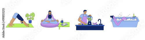 Flat Vector Self Care and Wellness Routine Graphic Set for Holistic Lifestyle and Mental Health Awareness
