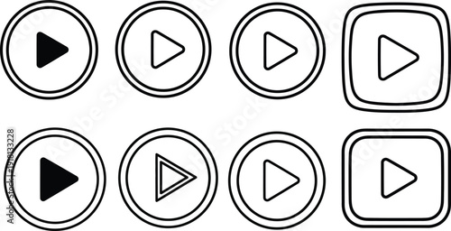 Versatile collection of sleek and modern play button vector icons, essential for user interface design, web development, and multimedia player controls