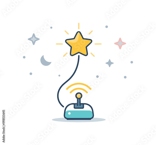 Signal prioritization and attention management in overloaded digital systems visualized as selective cosmic alignment, a single bright star connected