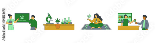 Flat Vector Medical Cannabis Education and Wellness Graphic Element Set for Healthcare Dispensary Services