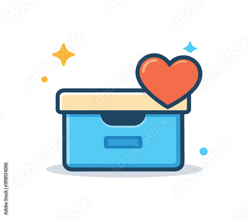 Everyday emotional comfort through maintaining a simple and tidy personal space, a small storage box paired with a heart icon symbolizing order and