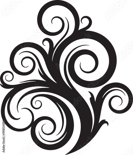 Intricate black floral design on a white background, showcasing elegant swirls.