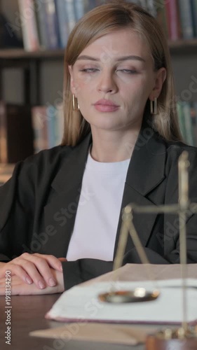 Wallpaper Mural Female Lawyer in Denial Looking at Camera, Vertical Video Torontodigital.ca