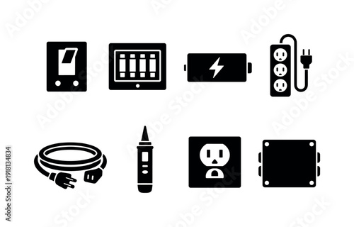 Home electrical safety gear: circuit breaker, fuse box, surge protector, power strip, extension cord, voltage tester, outlet cover, junction box