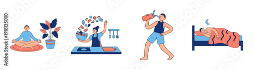 Flat Vector Wellness Habits Character Element Kit for Holistic Lifestyle and Mental Health Awareness