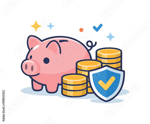 Personal financial resilience and smart saving habits in everyday life highlighting preparedness and stability, a piggy bank combined with stacked