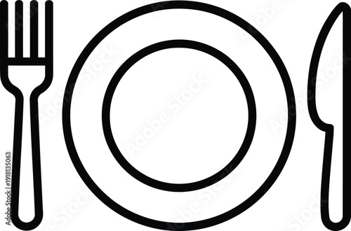 Plate Fork Knife Icon Vector – Restaurant Dining Line Art Illustration