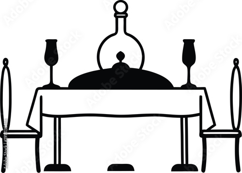 Restaurant Table Setting Silhouette Clipart