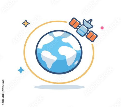 Sustained vigilance and stability in ongoing systems without urgency visualized through steady orbital presence, a satellite maintaining a perfect