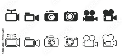 Versatile set of camera and video camera icons for various commercial uses