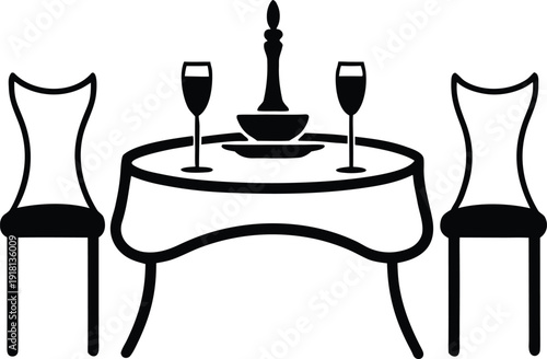 Dining Table with Food Cover Silhouette Vector
