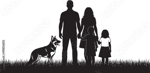 Black silhouette of a disabled man in a manual wheelchair with his loyal service dog companion isolated on white background for accessibility and support concepts