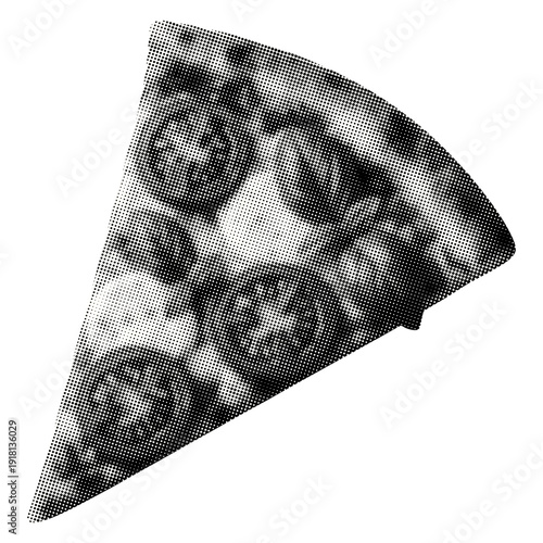 pizza slice isolated with tomato fresh basil leaves retro halftone vintage dots texture cut-out collage element for mixed media culinary restaurant food design