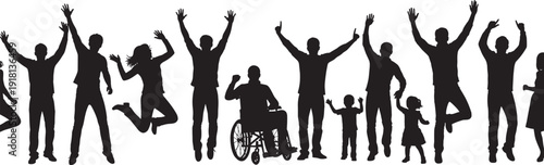 Black silhouette of a disabled man sitting in a manual wheelchair with his loyal service dog isolated on white background for accessibility and support concepts