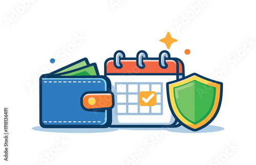 Healthy financial routine and mindful money habits centered on staying organized and reducing uncertainty, a simple wallet paired with a calendar page