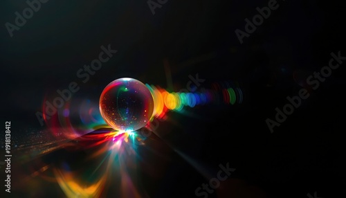 Blurred rainbow refraction overlay effect. Light lens prism effect on black background. Holographic reflection, crystal flare leak shadow overlay. Colorful rainbow disco ball light