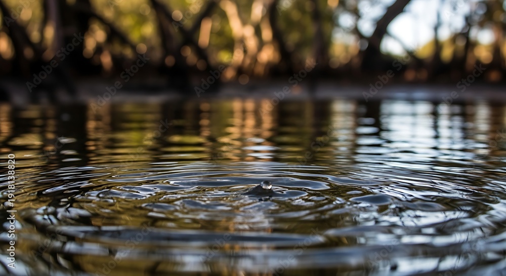 Fototapeta premium Water ripple effect in a shallow body of water surrounded by trees