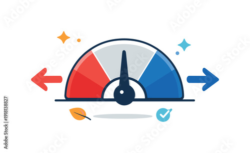 Emotional self-regulation and maintaining calm authority under pressure, a centered balance dial fixed in a neutral zone between two opposing arrows