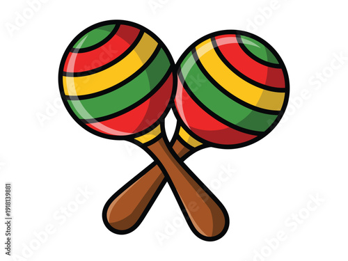Vibrant maracas crossed, ready to create lively music and festive rhythms