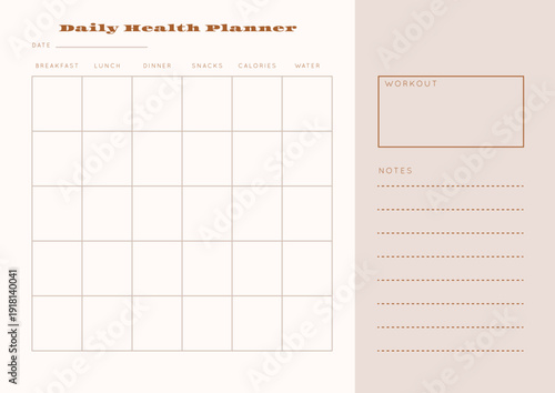 Minimalist abstract monochtome planner. Daily, weekly, monthly planner template. Blank printable vertical notebook page with space for notes and goals