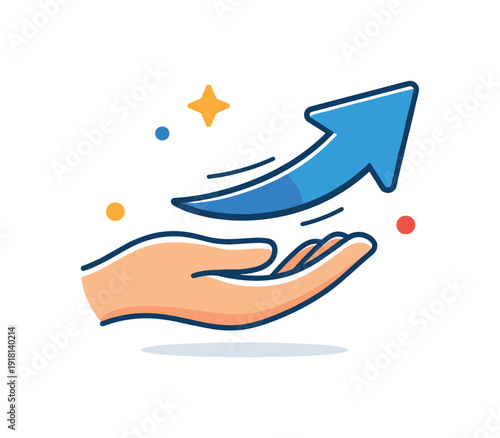 Soft power influence and achieving results without direct control or force, a gentle guiding hand near a moving arrow symbolizing persuasion, subtle