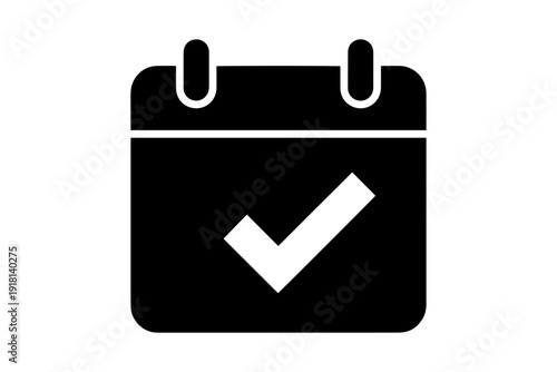 calendar icon featuring a checkmark symbol, represents tasks completion or appointments on black