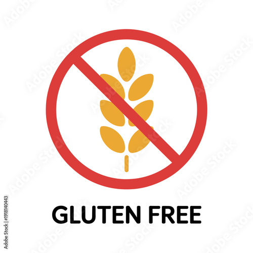 Gluten free sign with wheat symbol and red prohibition sign