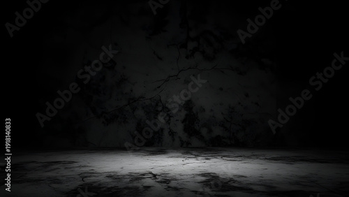 Dark Abstract Wall with Cracked Texture and Light Reflection