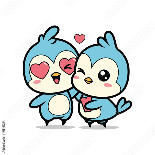 Adorable Blue Owl Couple in Love