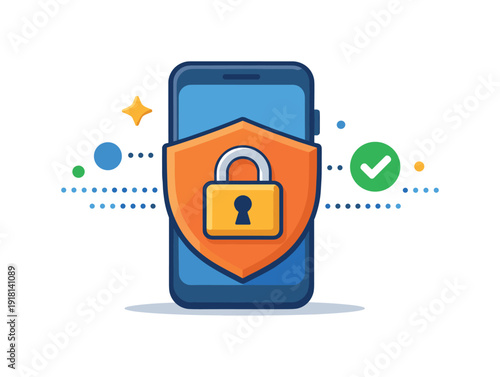 Personal digital privacy and safe online behavior in everyday technology use highlighting awareness and protection, a smartphone shielded by a simple