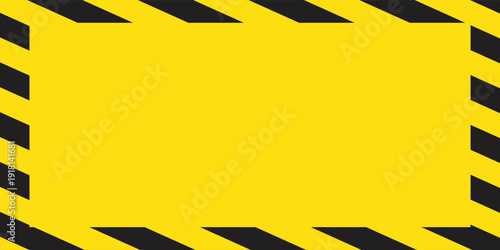 Set of caution tapes with black and yellow diagonal slashes or chevron print. Warning borders in construction work zone or crime scene. Danger, attention or forbidden signs. Vector flat illustration.