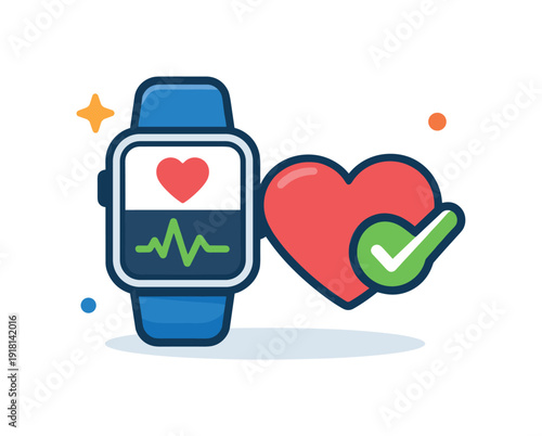 Personal health monitoring and preventive care mindset for everyday wellness, a simple smartwatch paired with a heart icon and a checkmark