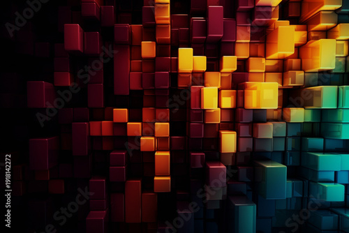Wallpaper Mural Neon Multicolored 3D Cube Grid on Black Background Torontodigital.ca