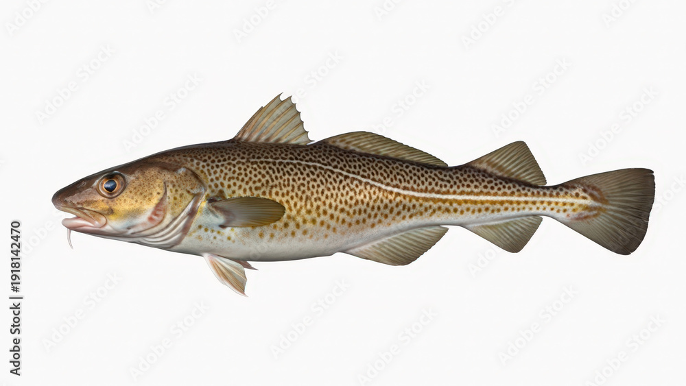 Fototapeta premium A brown and yellow fish with distinctive spots and fins isolated on white background