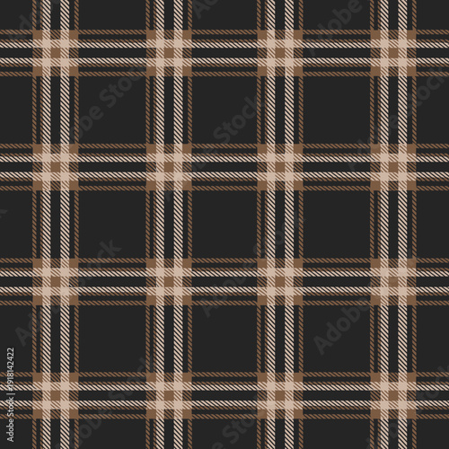 Brown and beige plaid pattern on black background textile design