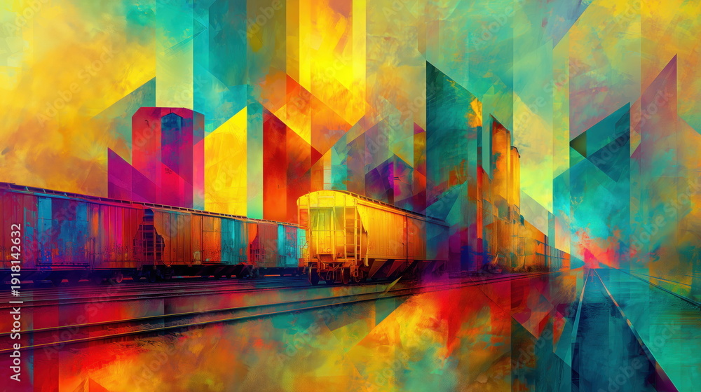 custom made wallpaper toronto digitalDigital Art Railway Industrial Depot with Colorful Art Styles and AI Creativity