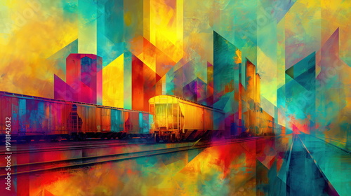 Wallpaper Mural Digital Art Railway Industrial Depot with Colorful Art Styles and AI Creativity Torontodigital.ca