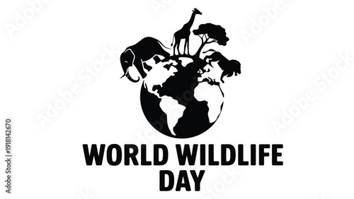 World Wildlife Day Concept Illustration with Animal Silhouettes on Earth Globe Design for Global Nature Conservation Awareness