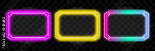 Neon Frames Collection, Vibrant Square Borders, Glowing Signage