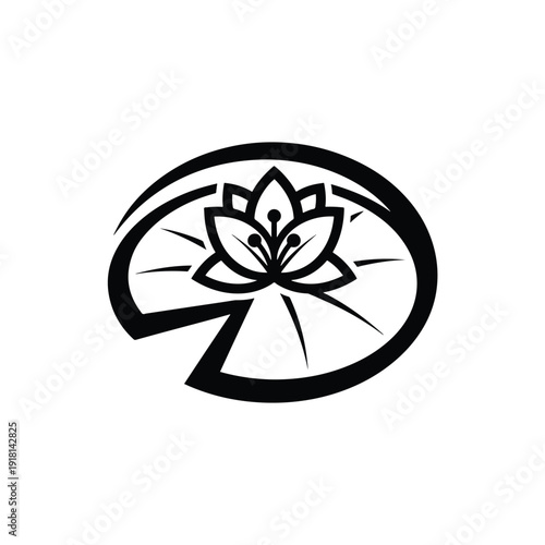 Stylized vector illustration of a lotus flower blooming on a water lily pad