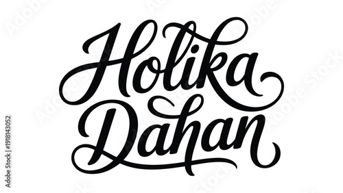 Holika Dahan Hand Lettering Typography Design in Elegant Script Style Isolated on White Background for Hindu Festival Celebration