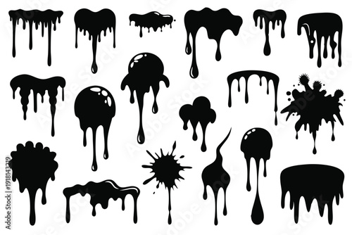 set of dripping stain line art silhouette vector illustration