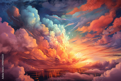 Wallpaper Mural Dramatic Fiery Sunset Clouds Over Reflective Water Torontodigital.ca