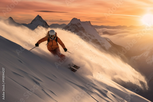Wallpaper Mural Powerful Skier Carving Deep Powder on Sunny Alpine Slope Torontodigital.ca