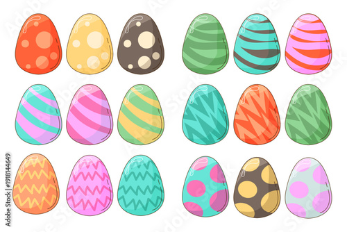 Charming set of hand-drawn Easter eggs with geometric patterns.