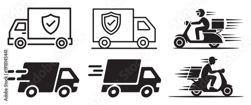 Secure shipping truck with shield icon and fast delivery motion symbols. vector illustration eps 10