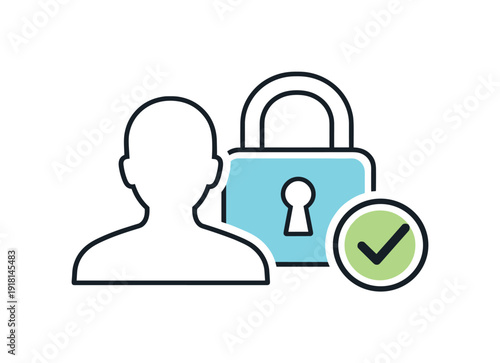 Secure digital identity and access control in everyday online interactions emphasizing safety, a user silhouette combined with a lock and a small